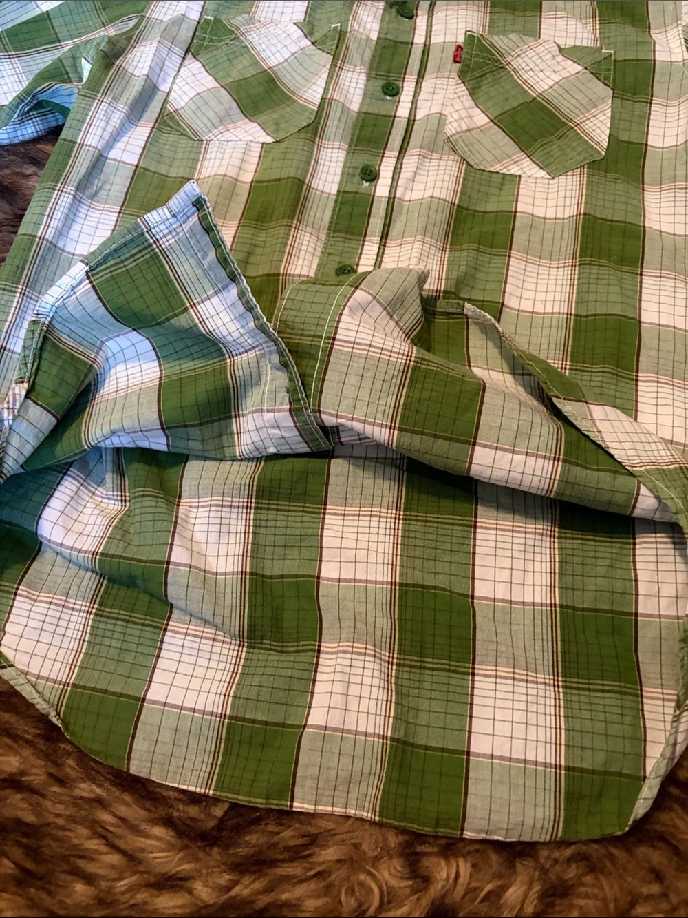 Men's  Levi  Strauss And CO Green/White Plaid   button up   Shirt  Small🍒